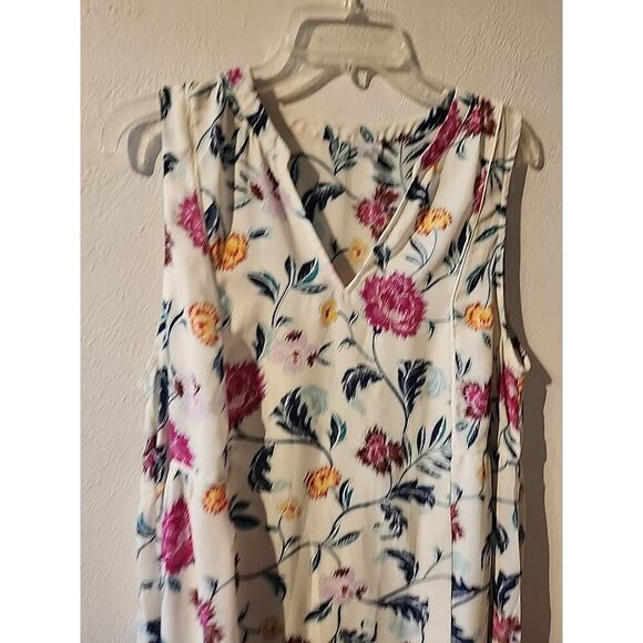 Old Navy Large White Purple Blue Floral Print Chiffon Sun Dress V-neck - Picture 2 of 6